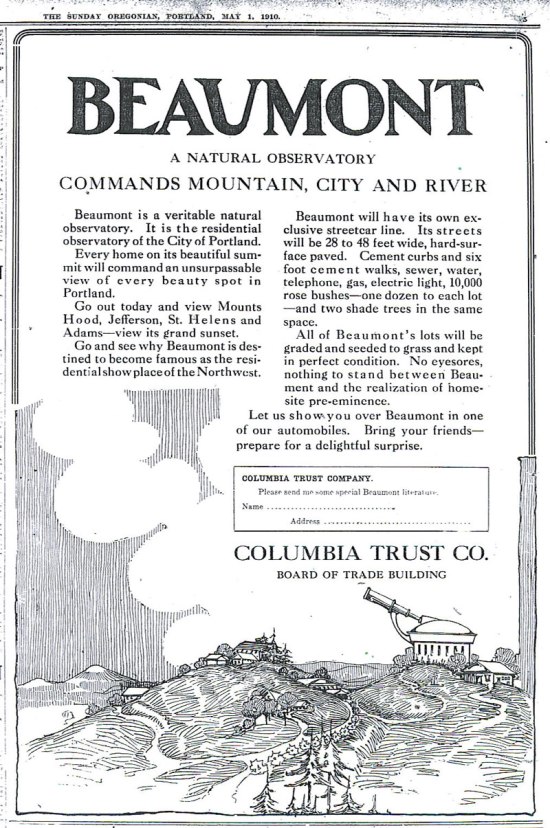 Beaumont Ad, The Oregonian, May 1, 1910