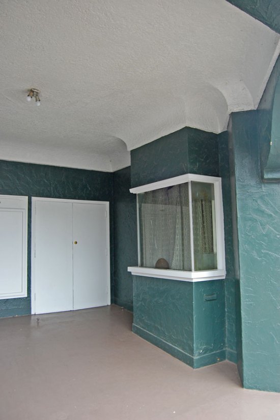 Alameda Theater Box Office, today a spot for the greeters at Victory Outreach Church.