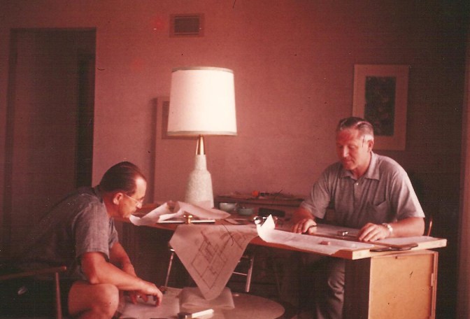 drawing-board Kenny Birkemeier, right, and a building partner prepare drawings for a new home. Photo courtesy of Dan Birkemeier.