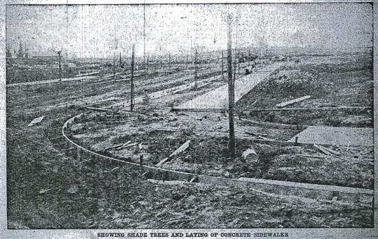 Curbs and sidewalks under construction, from The Oregonian, June 3, 1910. 