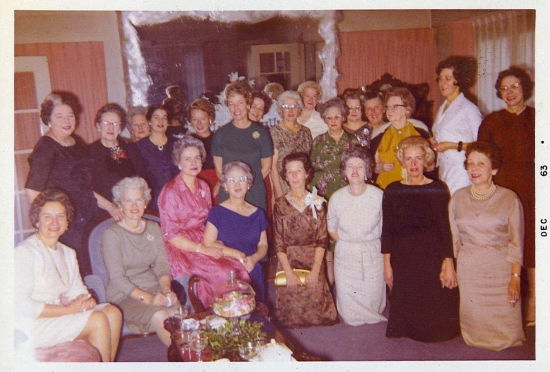 Members of the Alameda Tuesday Club gather in a local home in December 1963. Scrapbooks showing club activities are now in the collection at the Oregon Historical Society. Photo courtesy of the Metschan Family